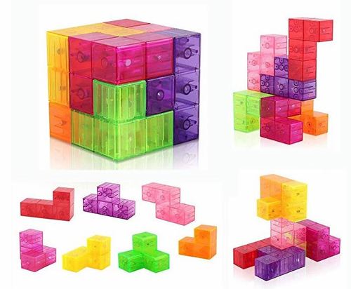 테트리스 퍼즐 7pcs - 배송기간 14일~21일 (D-FantiX Magnetic Building Blocks Tetris Puzzle Cube 7pcs/Set Square 3D Brain Teaser Puzzle Magnetic Tiles Stress Relief Toy Games for Kids ( Cube Size 2.36in) )-칭찬나라큰나라