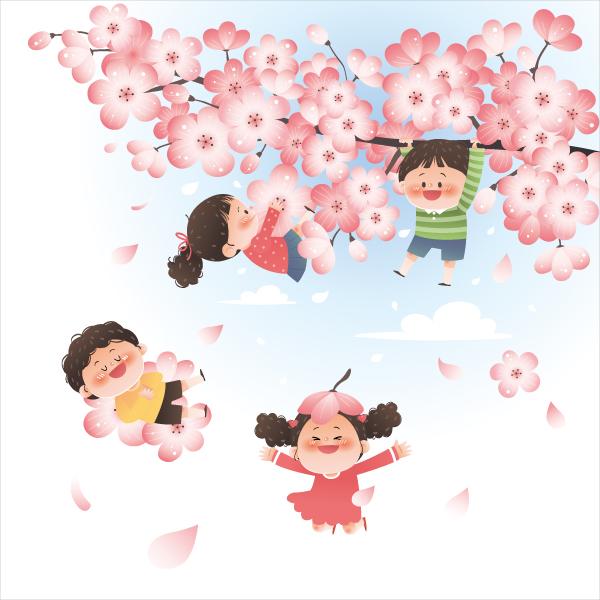 봄배경현수막 아이들과 벚꽃 440-칭찬나라큰나라